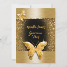 Quinceañera 15-årsdag svart lyxfolie av guld