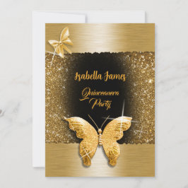 Quinceañera 15-årsdag svart lyxfolie av guld inbjudningar