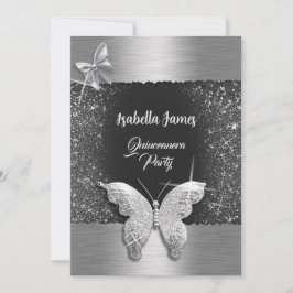 Quinceañera 15-årsdag svart silver-folie chic inbjudningar