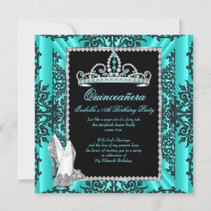 Quinceanera 15-årsdag Teal Blå Svart Spets Inbjudningar