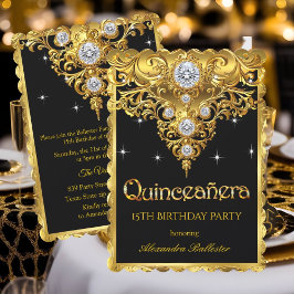 Quinceanera 15-årsdag Utförlig Exotisk Svart Guld Inbjudningar