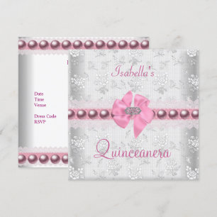 Quinceanera 15-årsdag Vacker spets Rosa slinga Inbjudningar