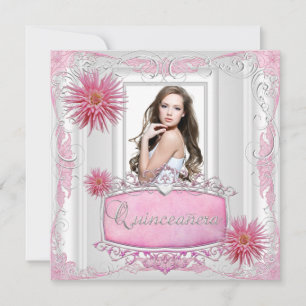 Quinceanera 15-årsdag Vit Rosa Silver Dahlia Inbjudningar