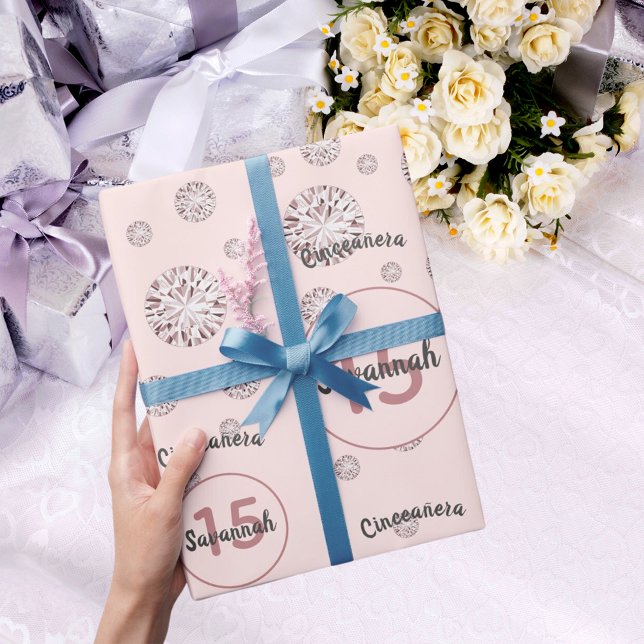 Quinceanera 15-årsdagen för diamanter från ro guld presentpapper (Skapare uppladdad)