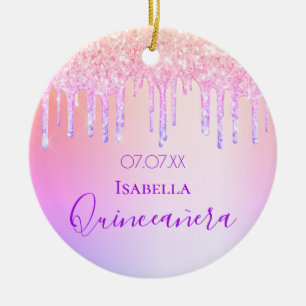 Quinceanera 15-årsdagen glitter rosa lila julgransprydnad keramik