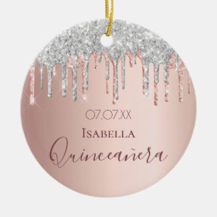 Quinceanera 15-årsdagen ro guld glitter silver julgransprydnad keramik