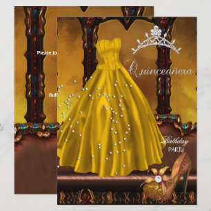 Quinceanera 15-årsfest Guldklänning Inbjudningar