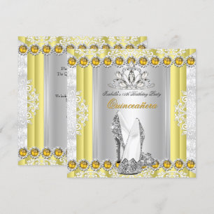 Quinceanera 15-årsfest Gult Guld Inbjudningar