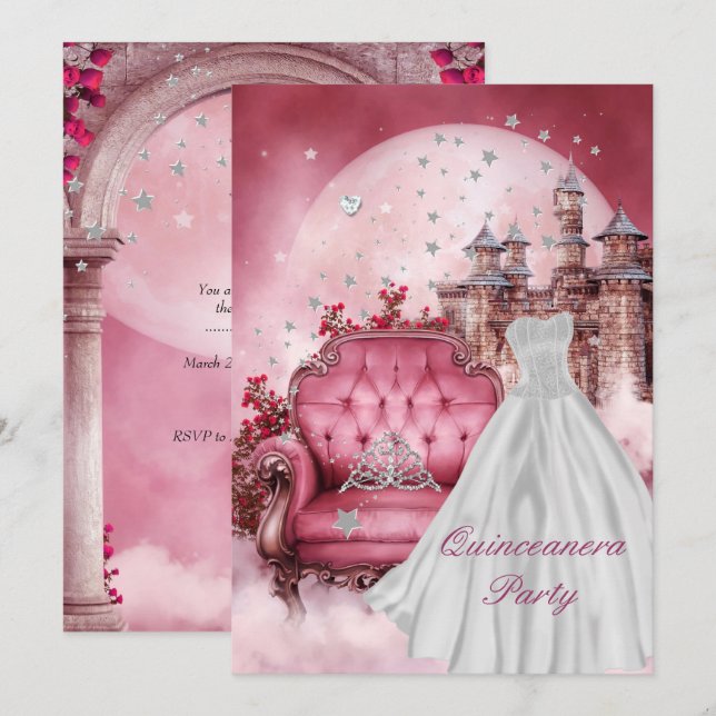 Quinceanera 15-årsfest inbjudningar (Fram/baksida)