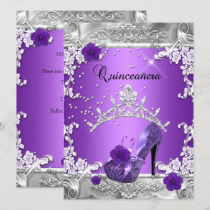 Quinceanera 15-årsfest lila silver inbjudningar