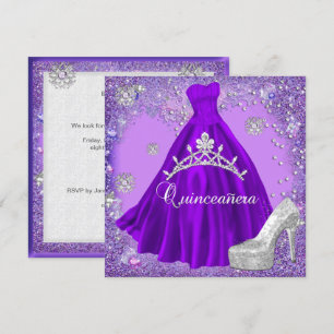 Quinceanera 15-årsfest Lila Tiara Klänning Skor Inbjudningar