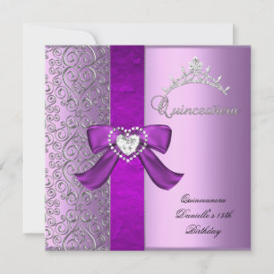 Quinceanera 15-årsfest Lilafärgad Rosa Inbjudningar