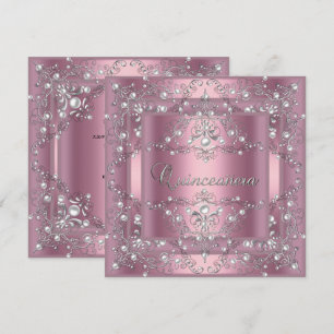 Quinceanera 15-årsfest Rosa pärl Inbjudningar