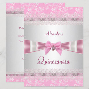 Quinceanera 15-årsfest Rosa Vit Blommig Inbjudningar