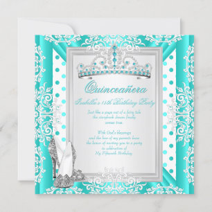 Quinceanera 15-årsfest Teal Blå Prickar Inbjudningar