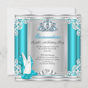 Quinceanera 15-årsfest Teal-färgade klackskor Inbjudningar