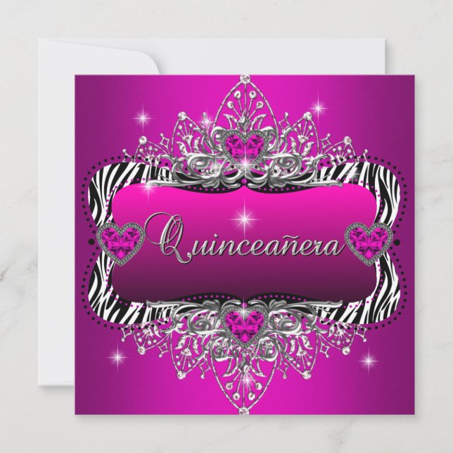 Quinceanera 15-årsfest Zebrafärgad Rosa Svart Inbjudningar (Framsida)