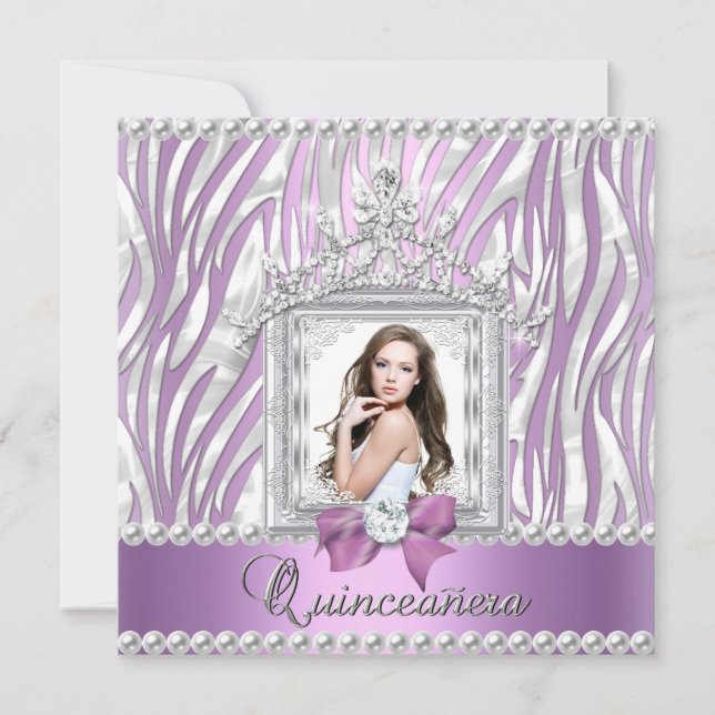 Quinceanera 15-årsfest Zebralila Pärla Inbjudningar (Framsida)