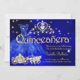 Quinceanera 15 Birthday Blue Dress Tiara Carriage Inbjudningar