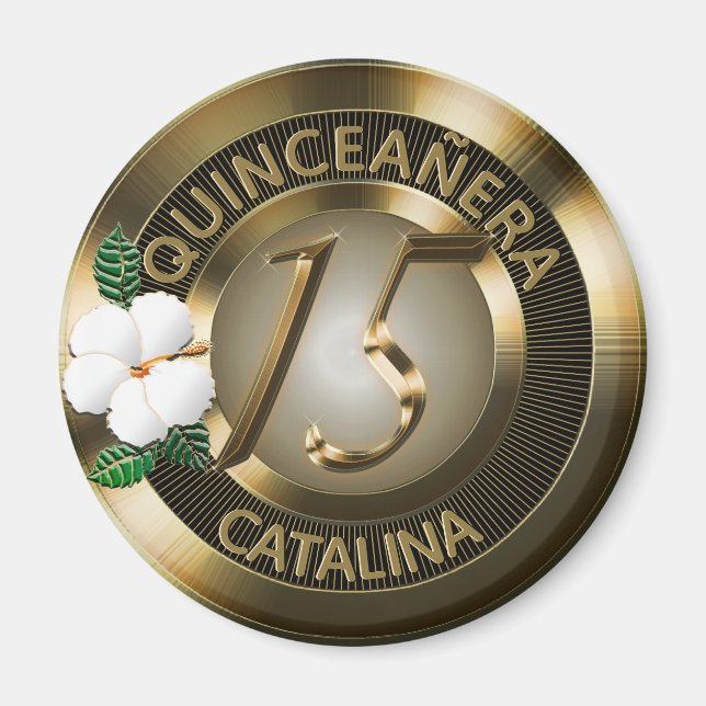 Quinceanera 15 Birthday Guld Faux Metallic Blommig Magnet (Framsidan)