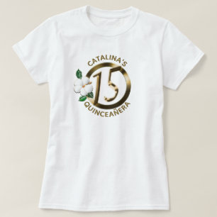 Quinceanera 15 Birthday Guld Faux Metallic Blommig T Shirt