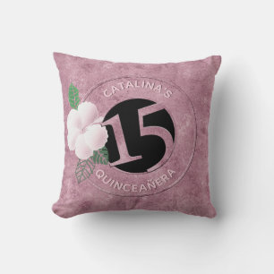 Quinceanera 15 Birthday Rosa Faux Metallic Blommig Kudde