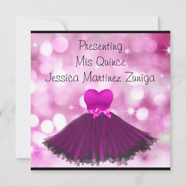 QUINCEANERA 15 Black Rosa Dress Bubbles 2 Inbjudningar (Framsida)