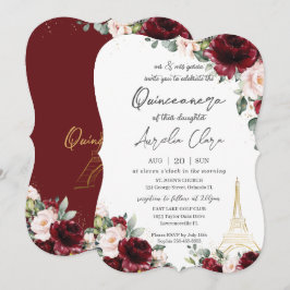 Quinceañera 15 Burgundy  Blommigt Eiffel Paris Inbjudningar