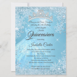 Quinceanera 15:e Cinderella Blue Snowflake Winter Inbjudningar