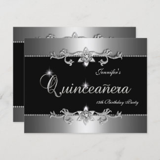 Quinceanera 15:e Eleganten Black Silver Jewel Part Inbjudningar