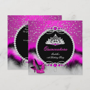 Quinceanera 15:e Fjäder Het Rosa Glamour Klackar Inbjudningar
