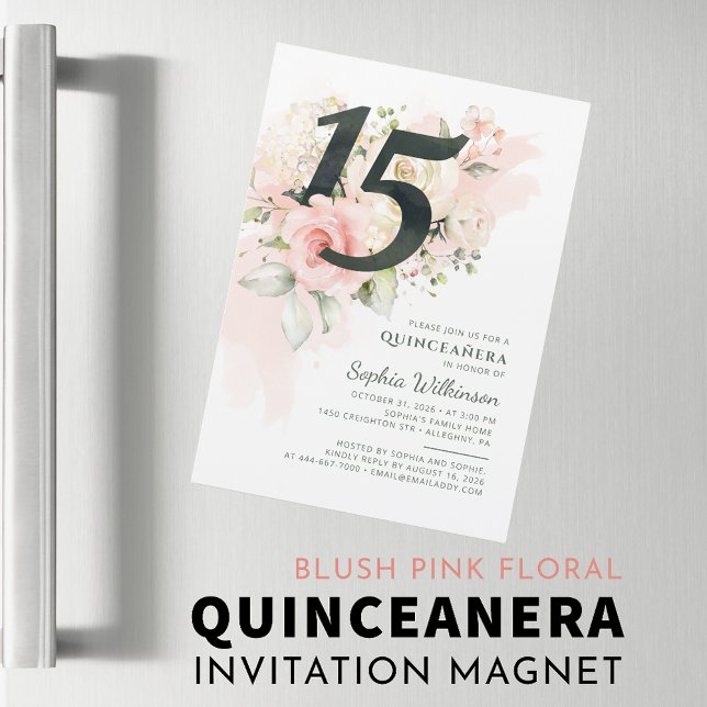 Quinceanera 15:e födelsedag Blommigt Rustic Modern Magnetisk Inbjudningskort (Quinceanera 15th Birthday Floral Rustic Modern Magnetic Invitation)