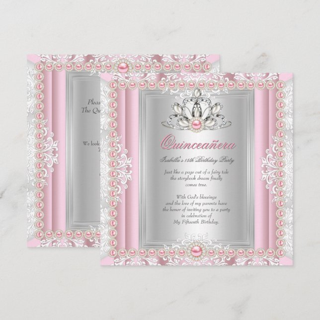 Quinceanera 15:e födelsedag Ljus rosa Inbjudningar (Fram/baksida)