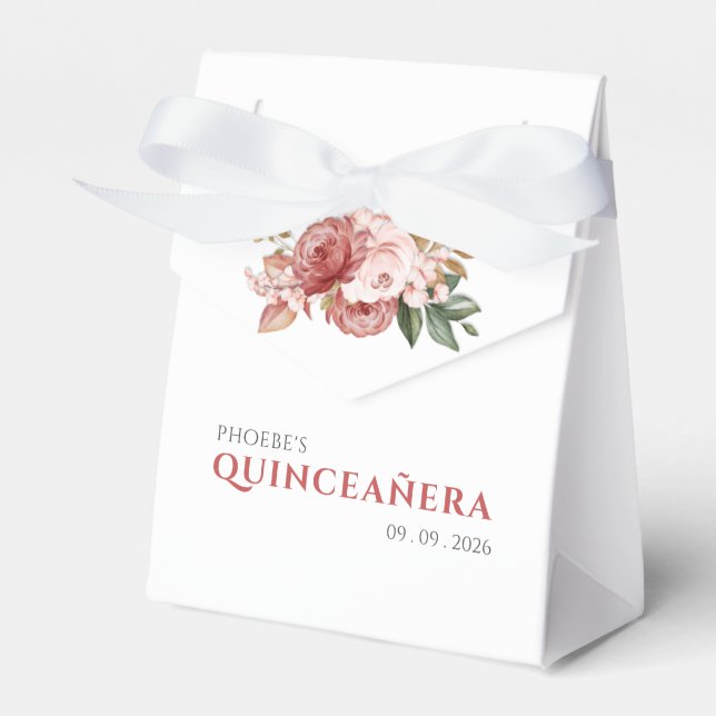 Quinceanera 15:e födelsedag Rosa Blommigt Botanisk Presentaskar (Framsidan Sidan)