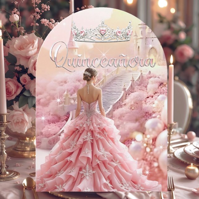 Quinceanera 15:e födelsedag  Rosa Silver slott Inbjudningar (Skapare uppladdad)