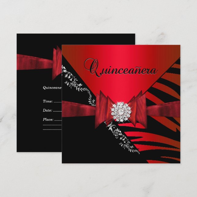 Quinceanera 15:e födelsedag Svart-tripe av Zebra Inbjudningar (Fram/baksida)
