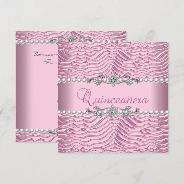 Quinceanera 15:e födelsedag Vit pärlhöns Rosa Zebr Inbjudningar (Fram/baksida)