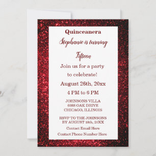 Quinceanera 15:e födelsedagen Burgundy Red Glitter Inbjudningar