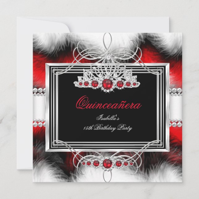 Quinceanera 15:e födelsedagen Feather Red Pearl Inbjudningar (Framsida)