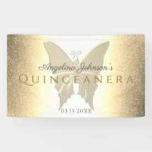 Quinceanera 15:e födelsedagen Glitter Guld Butterf