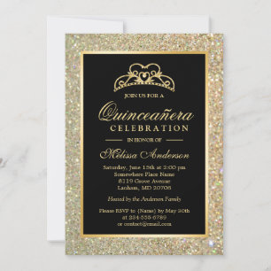 Quinceanera 15:e födelsedagen Guld Glitter Sparkle Inbjudningar