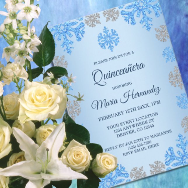 Quinceañera 15:e födelsedagen Ice Blue Snowflake Inbjudningar (Skapare uppladdad)