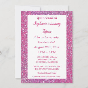 Quinceanera 15:e födelsedagen Rosa ros Guld Glitte Inbjudningar