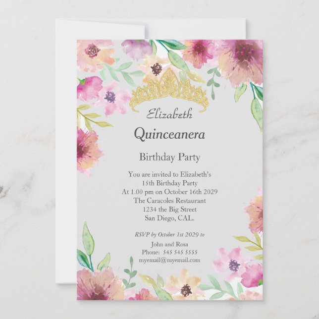 Quinceanera 15:e Födelsedagsfesten Flowers-inbjuda Inbjudningar (Framsida)