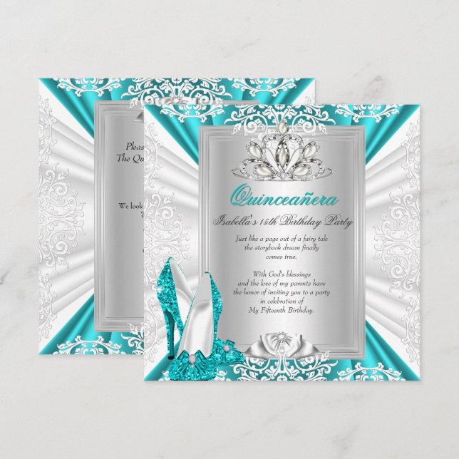 Quinceanera 15:e Födelsedagsfesten Glitter Blue He Inbjudningar (Fram/baksida)