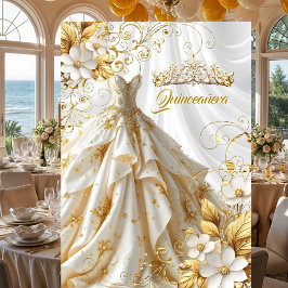 Quinceanera 15:e Födelsedagsfesten Guld White Dres Inbjudningar