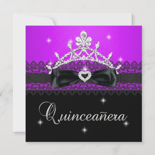 Quinceanera 15:e Födelsedagsfesten Lila Black Snör Inbjudningar (Framsida)