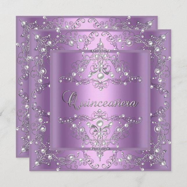 Quinceanera 15:e Födelsedagsfesten Lilac Pearl Inbjudningar (Fram/baksida)