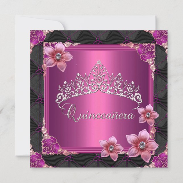 Quinceanera 15:e Födelsedagsfesten Rosa Tiara Butt Inbjudningar (Framsida)