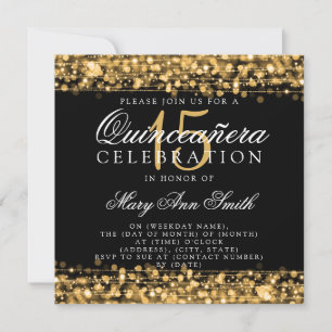 Quinceanera 15:e Födelsedagsfesten Sparkles Guld Inbjudningar